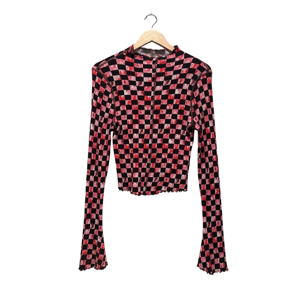 Urban Outfitters Pink and Black Checkered Long Sleeve Top